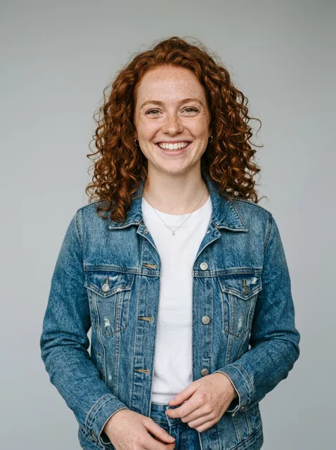 Photo of a woman in a denim jacket used for a Hotel Lobby AI video