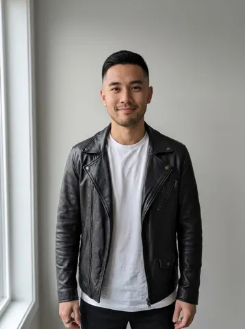 Photo of a man in a black leather jacket used for an Unforgettable car trend video